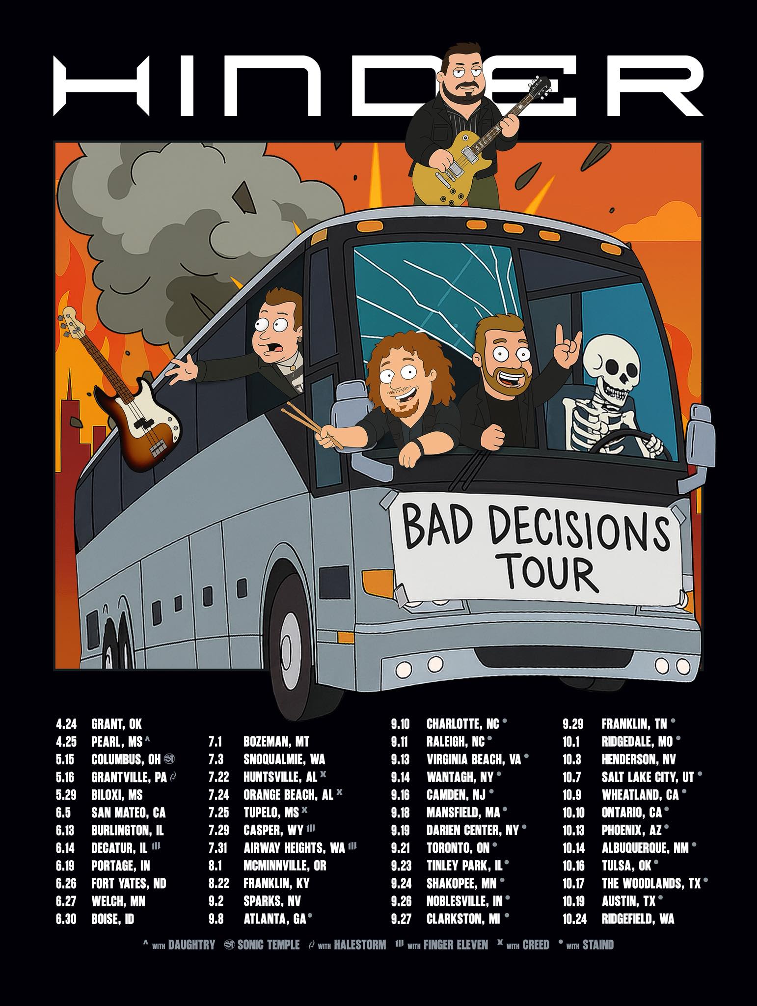 Hinder Bad Decisions Tour Poster 2026